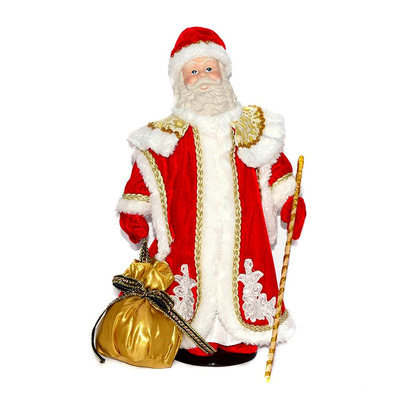 Кукла фарфоровая Дед Мороз в красной шубе 35 см