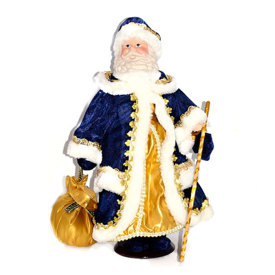 Кукла фарфоровая Дед Мороз в синей шубе 35 см
