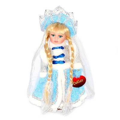 Кукла фарфоровая Снегурочка в голубом 30 см